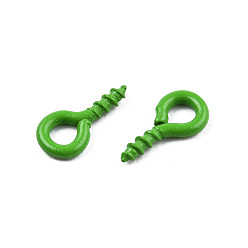 Lime Green Spray Painted Iron Screw Eye Pin Peg Bails, For Half Drilled Beads, Cadmium Free & Nickel Free & Lead Free, Lime Green, 8x4x1mm, Hole: 2mm, Pin: 1.4mm