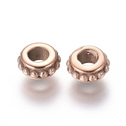 Oro Rosa Revestimiento iónico (ip) 304 cuentas espaciadoras de acero inoxidable, anillo, oro rosa, 6.5x3 mm, agujero: 3 mm