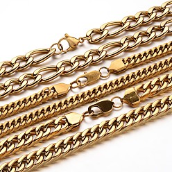 Oro 304 collares de cadena de acero inoxidable, con cierre de langosta, dorado, 21.6 pulgada ~ 24.4 pulgada (55 cm ~ 62 cm) x 10~12 mm
