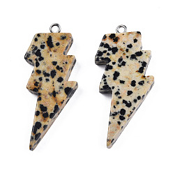 Dalmatian Jasper Natural Dalmatian Jasper Pendants, Lightning Bolt Charm, with Stainless Steel Color Tone 304 Stainless Steel Loops, 40~44.5x17~20x4.5~6mm, Hole: 2mm