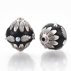 Black Handmade Indonesia Beads, with Metal Findings, Bicone, Antique Silver, Black, 21~23x18.5~20mm, Hole: 1.5mm