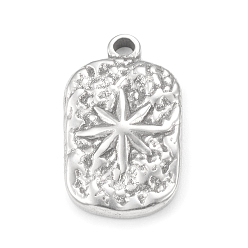 Stainless Steel Color 304 Stainless Steel Pendants, Rectangle with Star Charms, Stainless Steel Color, 18x10x2mm, Hole: 1.2mm