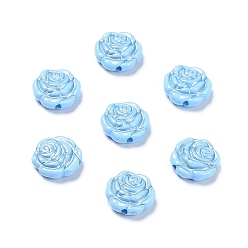 Light Sky Blue Opaque Acrylic Beads, Metal Enlaced, Rose, Light Sky Blue, 13.5x14x4.5~5mm, Hole: 1.6mm, about 950pcs/500g