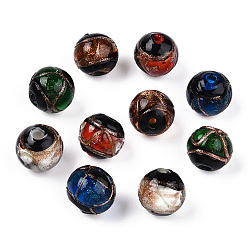 Mixed Color Handmade Gold Sand Lampwork Beads, Round, Mixed Color, 14~14.5x13.5mm, Hole: 1.5mm