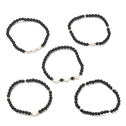 Lave Ensemble de bracelets extensibles en perles de lave naturelle, perles et coquillages, style étoile, diamètre intérieur: 5 pouce (5 cm), 1-3/4~1-3/4 pcs / style