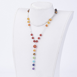 Colorful Chakra Jewelry, Natural & Synthetic Gemstone Beaded Necklaces, with Alloy Magnetic Clasps, Rhinestone Beads, Colorful, 36.2 inch(92cm)