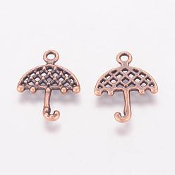 Red Copper Tibetan Style Umbrella Pendants, Lead Free and Cadmium Free, Red Copper, 20.5x15x1mm, Hole: 2mm