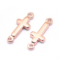 Real Rose Gold Plated Brass Links connectors, Lead Free & Cadmium Free & Nickel Free, Sideways Cross, Real Rose Gold Plated, 13.5x5x1.5mm, Hole: 0.8mm