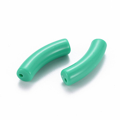Vert De Mer Clair Perles acryliques opaques, tube incurvé, vert de mer clair, 32x9.5x8mm, Trou: 1.8mm, environ330 pcs / 500 g