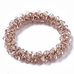 Розовый Граненые прозрачные стеклянные бусины эластичные браслеты, торсадные браслеты, двухконусные, туманная роза, внутренний диаметр: 1-5/8 дюйм (4 см)
