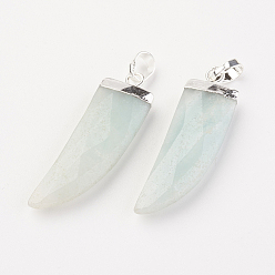 Amazonite Natural Amazonite Pendants, with Brass Findings, Dagger, Faceted, Silver, 34~35x10~11x4.5~5.5mm, Hole: 4x6mm