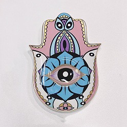 Colorful Porcelain Cup Mats, Hamsa Hand Shape Evil Eye Pattern Coaster, Colorful, 165x115x15mm