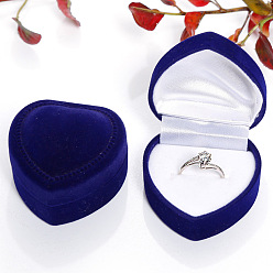Blue Velvet Ring Boxes, for Wedding, Jewelry Storage Case, Heart, Blue, 4.8x4.8x3.5cm