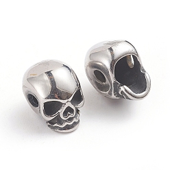 Antique Silver Halloween 316 Surgical Stainless Steel Beads, Skull Head, Antique Silver, 10.5x8x10mm, Hole: 2.3mm