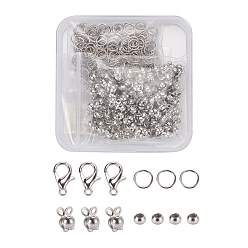 Platinum DIY Jewelry Making Finding Kit, Including Zinc Alloy Lobster Claw & Parrot Trigger Clasps, Iron Bead Tips, Brass Jump Rings & Crimp Beads, Cadmium Free & Lead Free, Platinum, 650Pcs/set