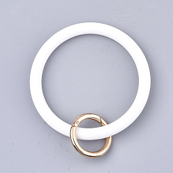 White Silicone Bangle Keychains, with Alloy Spring Gate Rings, Light Gold, White, 115mm