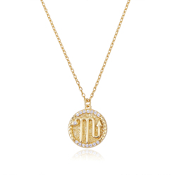 Скорпион 925 стерлингового серебра 12 ожерелье созвездия золото гороскоп знак зодиака ожерелье круглый астрология кулон ожерелье с цирконами подарок на день рождения для женщин мужчин, Скорпион, 15-3/8 дюйм (39 см)