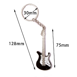 Noir Porte-clés pendentif guitare en alliage de zinc émaillé, pour porte-clés, sac à main, cadeau d'ornement de sac à dos, noir, 12.8 cm