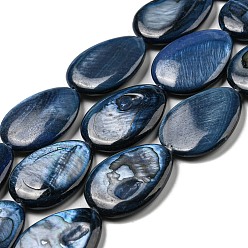 Steel Blue Dyed Natural Freshwater Shell Beads Strands, Teardrop, Steel Blue, 23x17~18x4~4.5mm, Hole: 0.8mm, about 17pcs/strand, 15.75 inch(40cm)