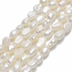 Lino Hilos de perlas de agua dulce cultivadas naturales, dos lados pulidos, lino, 4~6x4x3 mm, agujero: 0.6 mm, sobre 73~74 unidades / cadena, 14.37~14.57'' (36.5~37 cm)