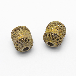 Crudo (Sin Aplanar) Perlas de filigrana de bronce, sin plomo, cadmio, níquel, barril, crudo (sin chapar), 14x11.5 mm, agujero: 3.5 mm