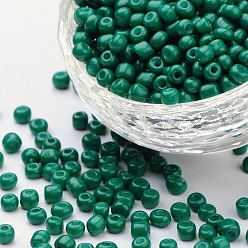 Verde azulado Hornear bolas de semillas de vidrio de pintura, cerceta, 8/0, 3 mm, agujero: 1 mm, Sobre 1111 unidades / 50 g, 50 g / bolsa, 18bolsas/2libras