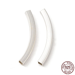 Silver 925 Sterling Silver Beads, Curved Tube, Silver, 39.5~40.5x4x4mm, Hole: 3x3mm
