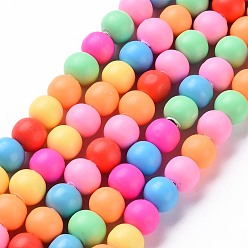 Mixed Color Handmade Polymer Clay Beads Strands, Round, Mixed Color, 8~9x7~8mm, Hole: 1.5m m, about 50pcs/strand, 15.75 inch(40cm)