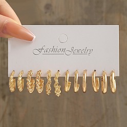 Oro Aretes de aleación con ondas retorcidas, pendientes de medio aro con perlas de imitación para mujer, dorado, 20~49 mm, 6 estilos, 1 par / estilo, 6 pares / set