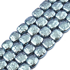 Light Sea Green ABS Plastic Imitation Pearl Beads Strands, AB Color Plated, Square, Light Sea Green, 11x11x5mm, Hole: 0.9mm, about 35pcs/strand, 15.35 inch(39cm)