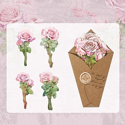 Rose Nacré 8 pcs 4 styles papier adhésif fleur autocollants décoratifs, pour le scrapbooking, cadre photo cadre pour ordinateur portable décoration, perle rose, 150x65mm, 2 pcs / style