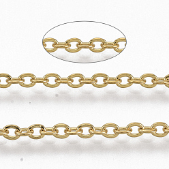 Golden 304 Stainless Steel Cable Chains, Soldered, Flat Oval, Golden, 2.7x2x0.4mm, about 6.56 Feet(2m)/strand