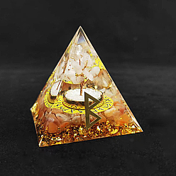 Cristal de Quartz Décorations d'affichage en résine pyramide orgonite symbole rune viking-naissance, avec des éclats de cristal de quartz naturel à l'intérieur, pour bureau à domicile, 50~60mm