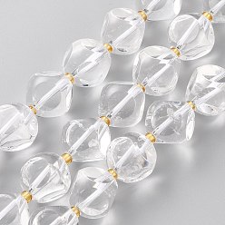 Quartz Crystal Natural Quartz Crystal Beads Strands, Rock Crystal Beads, with Seed Beads, Six Sided Celestial Dice, Faceted, 12~12.5x12~12.5mm, Hole: 1mm, about 28pcs/strand, 15.75 inch(40cm)