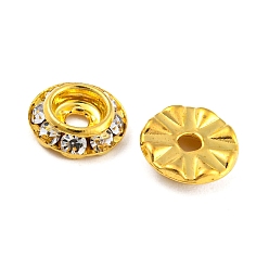 Oro Latón granos del rhinestone de cristal, plano y redondo, dorado, 9x2.5 mm, agujero: 1.6~2 mm