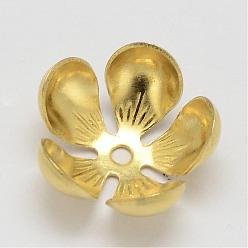 Raw(Unplated) Brass Caps, Flower, 5-Petal, Cadmium Free & Nickel Free & Lead Free, Raw(Unplated), 14x6mm, Hole: 2mm