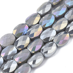 Gris Perles en verre electroplate, de couleur plaquée ab , ovale, facette, grises , 8x6.5x4mm, Trou: 1.2mm, Environ 72 pcs/chapelet, 23.62 pouce (60 cm)