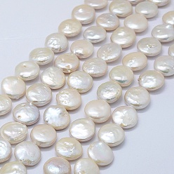 Floral White Natural Baroque Pearl Keshi Pearl Beads Strands, Cultured Freshwater Pearl, Flat Round, Floral White, 14~15x5~6mm, Hole: 0.5mm, about 26~28pcs/strand, 14.96 inch(38cm)