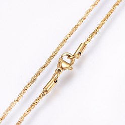 Golden 304 Stainless Steel Rope Chain Necklaces, with Lobster Claw Clasps, Golden, 19.69 inch(50cm), 1.5mm