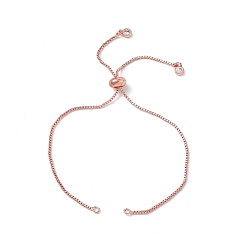 Rose Gold Brass Box Chains Slider Bracelet Makings, with Crystal Rhinestone Chains Tab, Rose Gold, 9-7/8 inch(25.2cm), Hole: 1.8mm