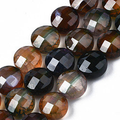 Dark Slate Gray Natural Agate Beads Strands, Dyed, Faceted, Flat Round, Dark Slate Gray, 9.5~10.5x9.5~10.5x6~8mm, Hole: 0.7~1.2mm, about 38pcs/strand, 14.37 inch~15.24 inch(36.5cm~38.7cm)