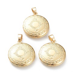 Настоящее золото 18K Подвески латуни медальон, фоторамки кулоны для ожерелий, долговечный, плоско-круглые, реальный 18 k позолоченный, 23x20x5.5 мм, отверстие : 5.5x4 мм, 14 мм внутренним диаметром