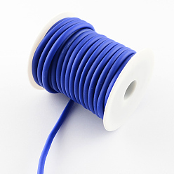 Bleu Foncé Cordon de caoutchouc synthétique, creux, avec bobine en plastique blanc, bleu foncé, 5mm, Trou: 3mm, environ 10.93 yards (10m)/rouleau