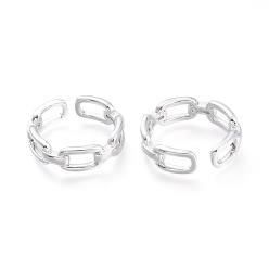 Real Platinum Plated Brass Cuff Rings, Open Rings, Cable Chain Shape, Real Platinum Plated, Size 7, Inner Diameter: 17mm