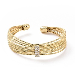 Doré  Bracelet manchette ouvert multi-rangs en zircone cubique transparente, bijoux en laiton platine pour femme, or, diamètre intérieur: 2-1/4 pouce (5.8 cm)