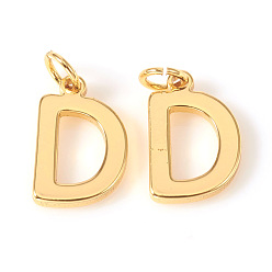 Letter D Brass Charms, with Jump Rings, Letter, Real 18K Gold Plated, Letter.D, D: 10x7x1mm, Hole: 2.5mm