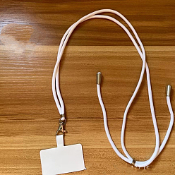 White Adjustable Polyester Phone Lanyards for Around The Neck, Crossbody Patch Phone Lanyard, with Plastic & Alloy Holder, White, 6.5x4cm