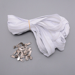 White Nylon Garment Accessories, Zip-fastener Component Sets, Nylon Zipper & Alloy Zipper Puller, White, 1000x29mm, Pull Head: 34.5x9.5x7.5mm