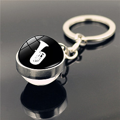Musical Instruments Alloy Pendant Keychain, Musical Theme Glass Ball Keychains , Musical Instruments Pattern, 8cm