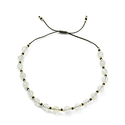 Prehnite Bracelet réglable en perles de préhnite naturelle et de graines de miyuki tressées pour femme, diamètre intérieur: 1-3/4~2-7/8 pouce (4.5~7.4 cm)